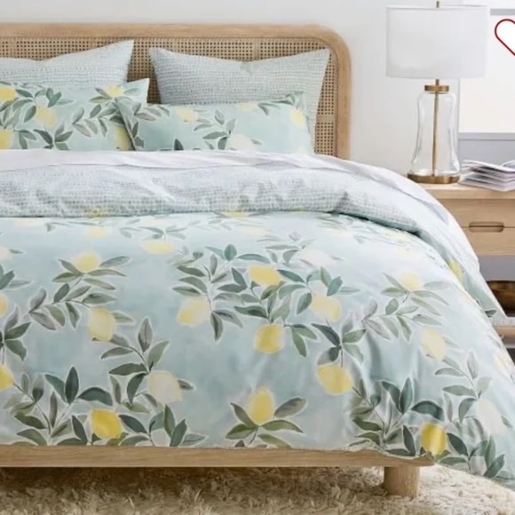 Pottery Barn reversible king duvet cover Rebecca Atwood Lemon organic cotton - Picture 1 of 11